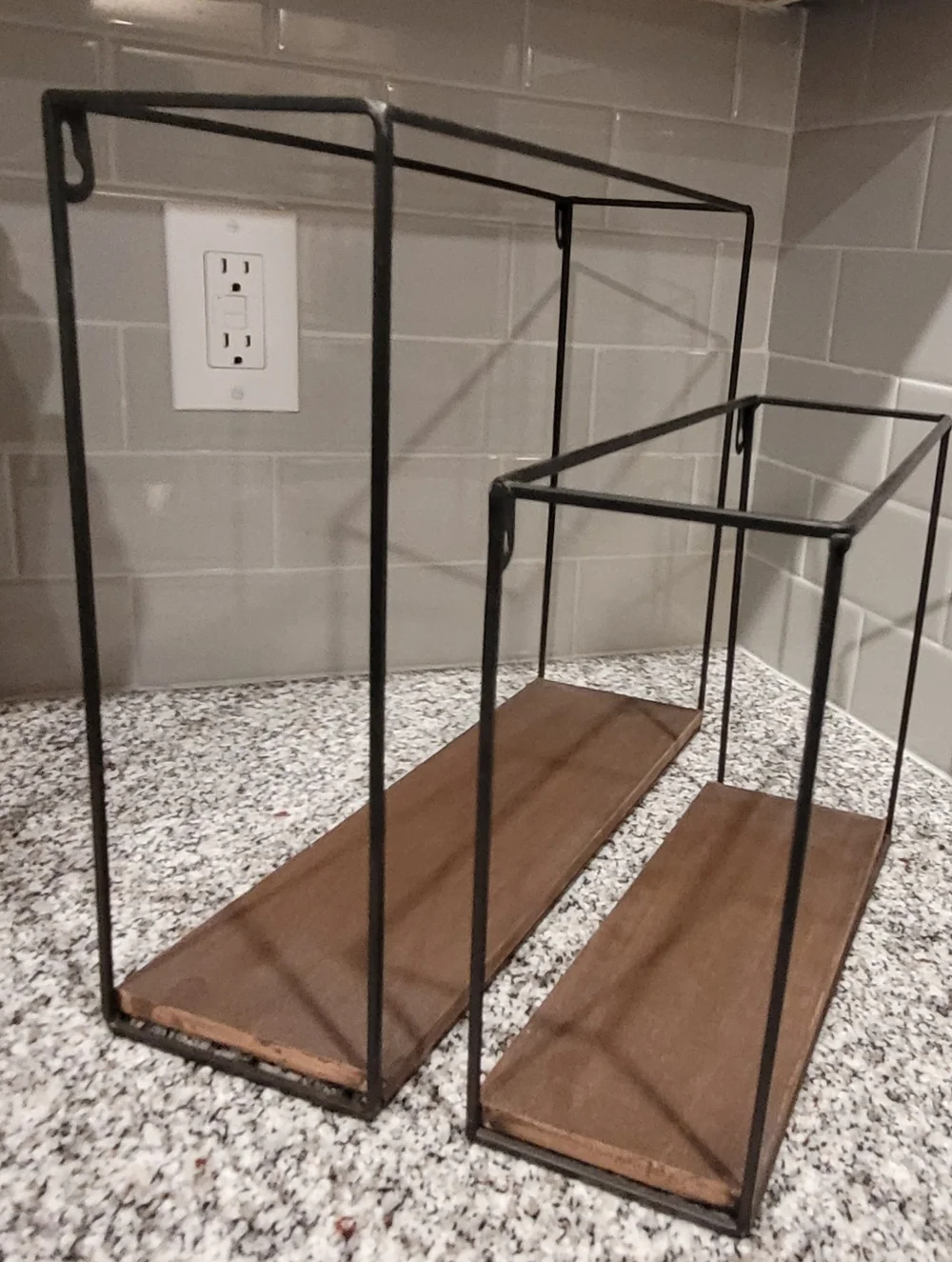 Black Metal & Wood, Two Wall Shelves - Modern Home, Bath, Storage